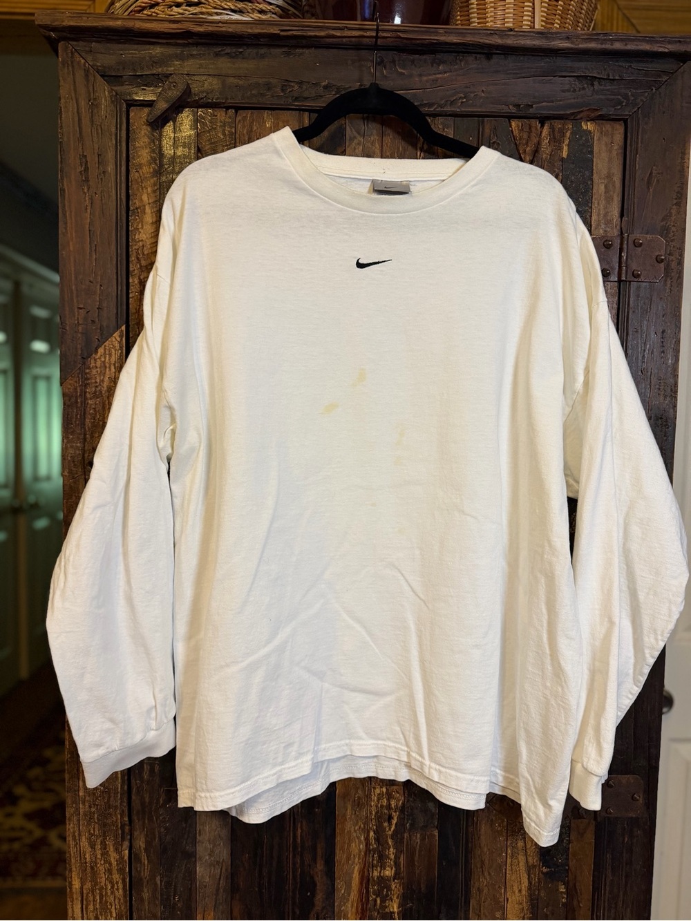 Vintage 90s Nike Long Sleeve T Shirt Mens XL White Mini Center Swoosh Mexico